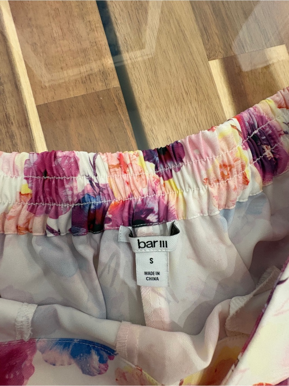 Sz S Printed Floral High Rise Wide-Leg Pull-On Pants w Pockets, White Pink Blue - Picture 3 of 16